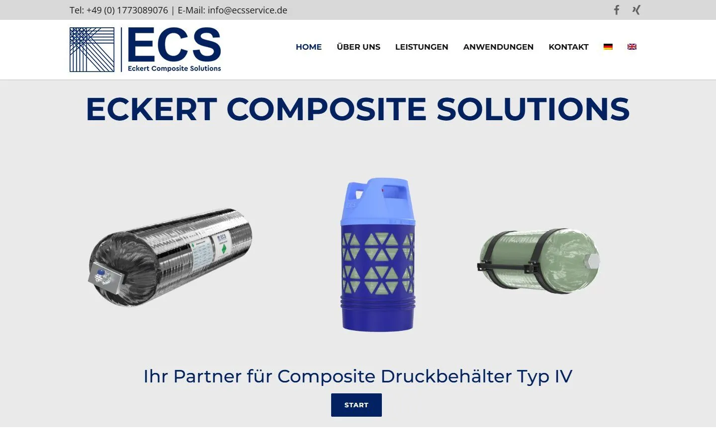 Startseite der Website von ECS Composite