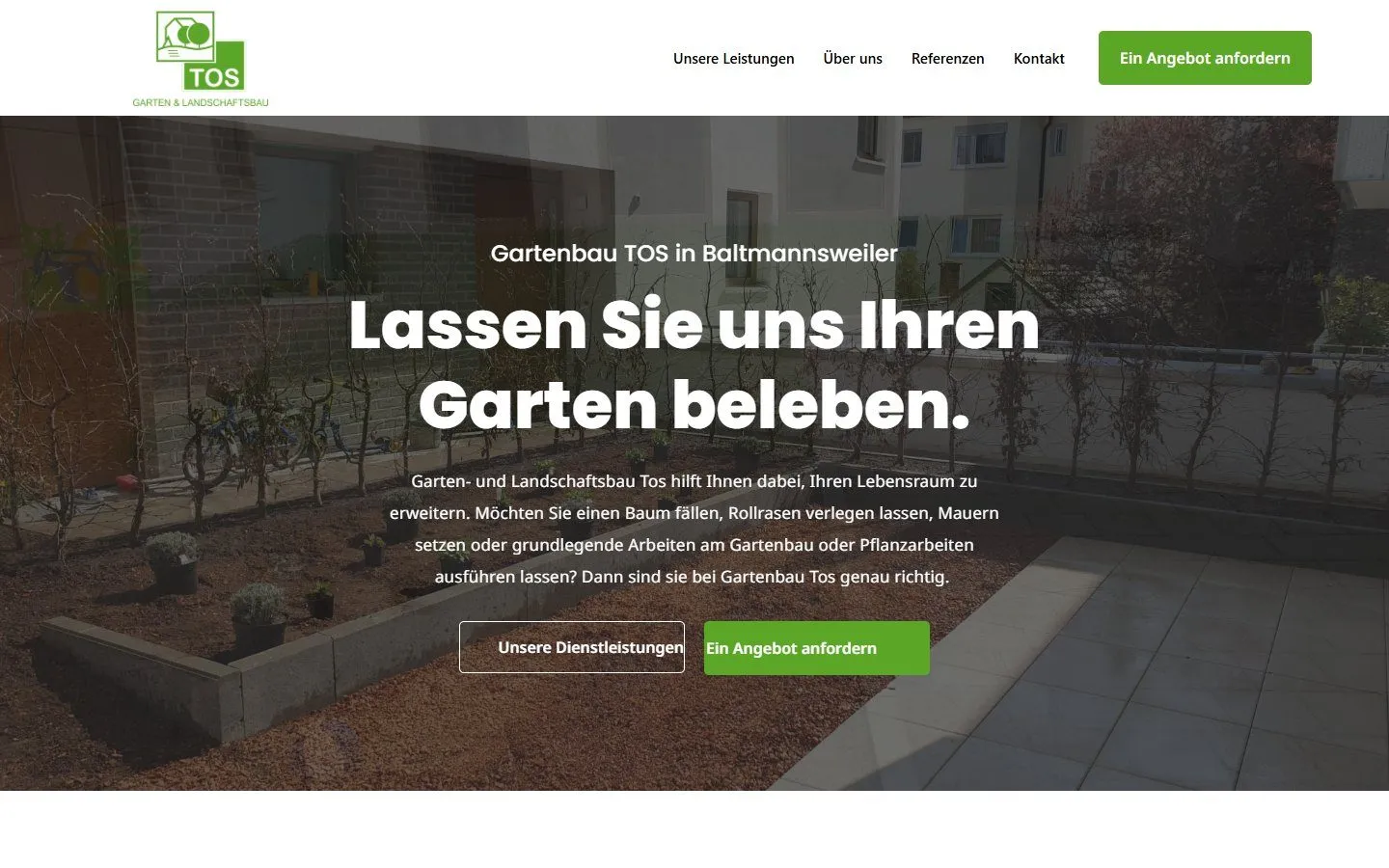 Startseite der Website von Gartenbau Tos
