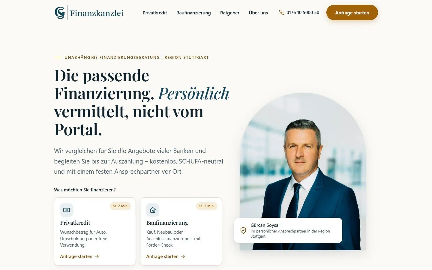 Startseite der Website von GS Finanzkanzlei