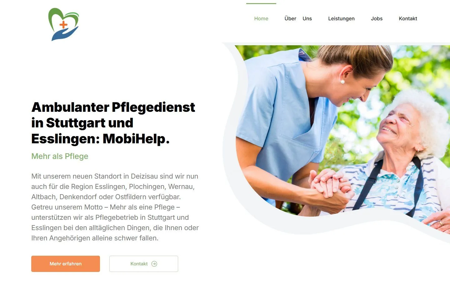 Startseite der Website von MobiHelp
