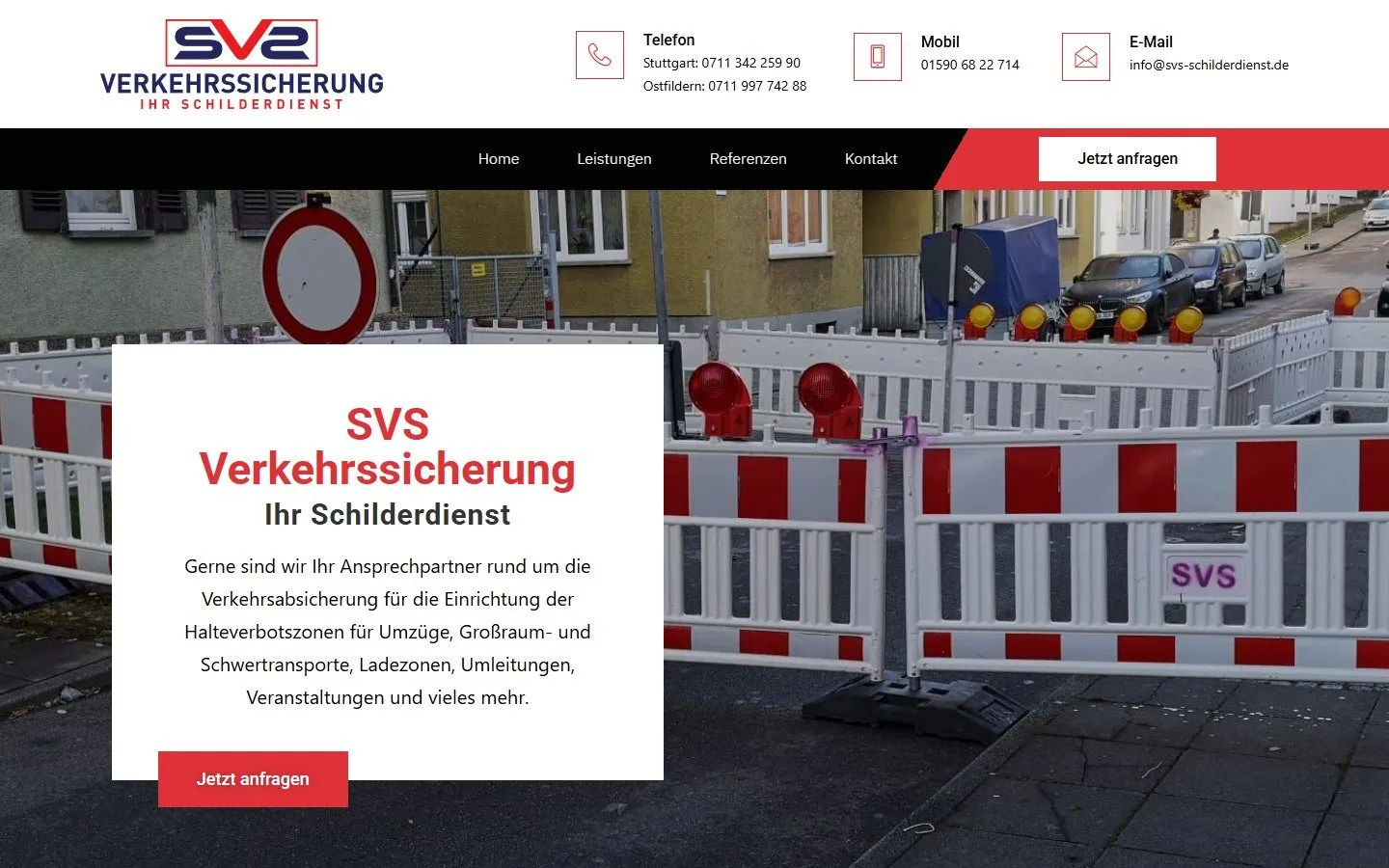 Startseite der Website von SVS Verkehrssicherung